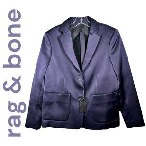 NWT RAG‎ & BONE SATIN 2-BUTTON BLAZER MIDNIGHT BLUE HOLIDAY WEDDING, SIZE SMALL